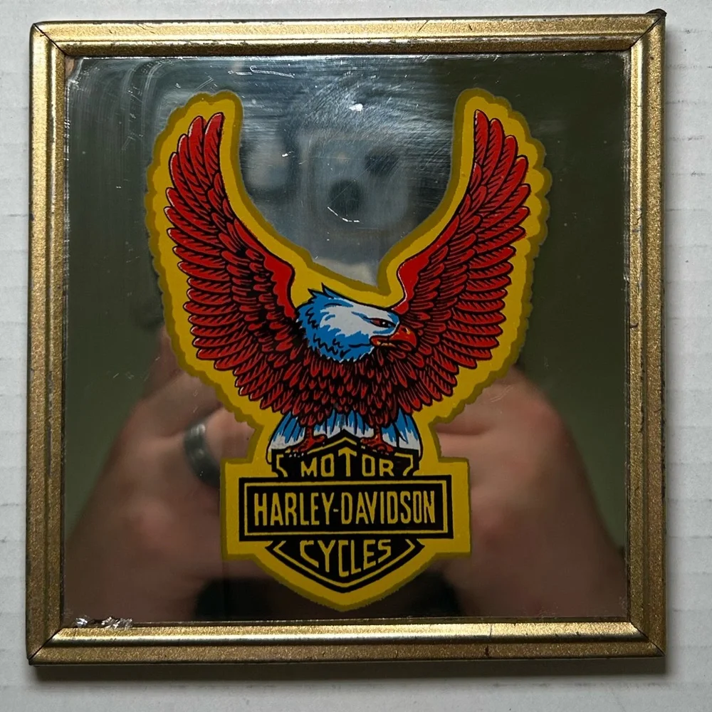 Rare Vtg 80s Harley Davidson Motorcycle Mirror Framed Bar Mancave Wall Art